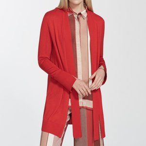 Lafayette 148 NY Womens Merino Silk Tie Neck Cardigan Red Open size Medium